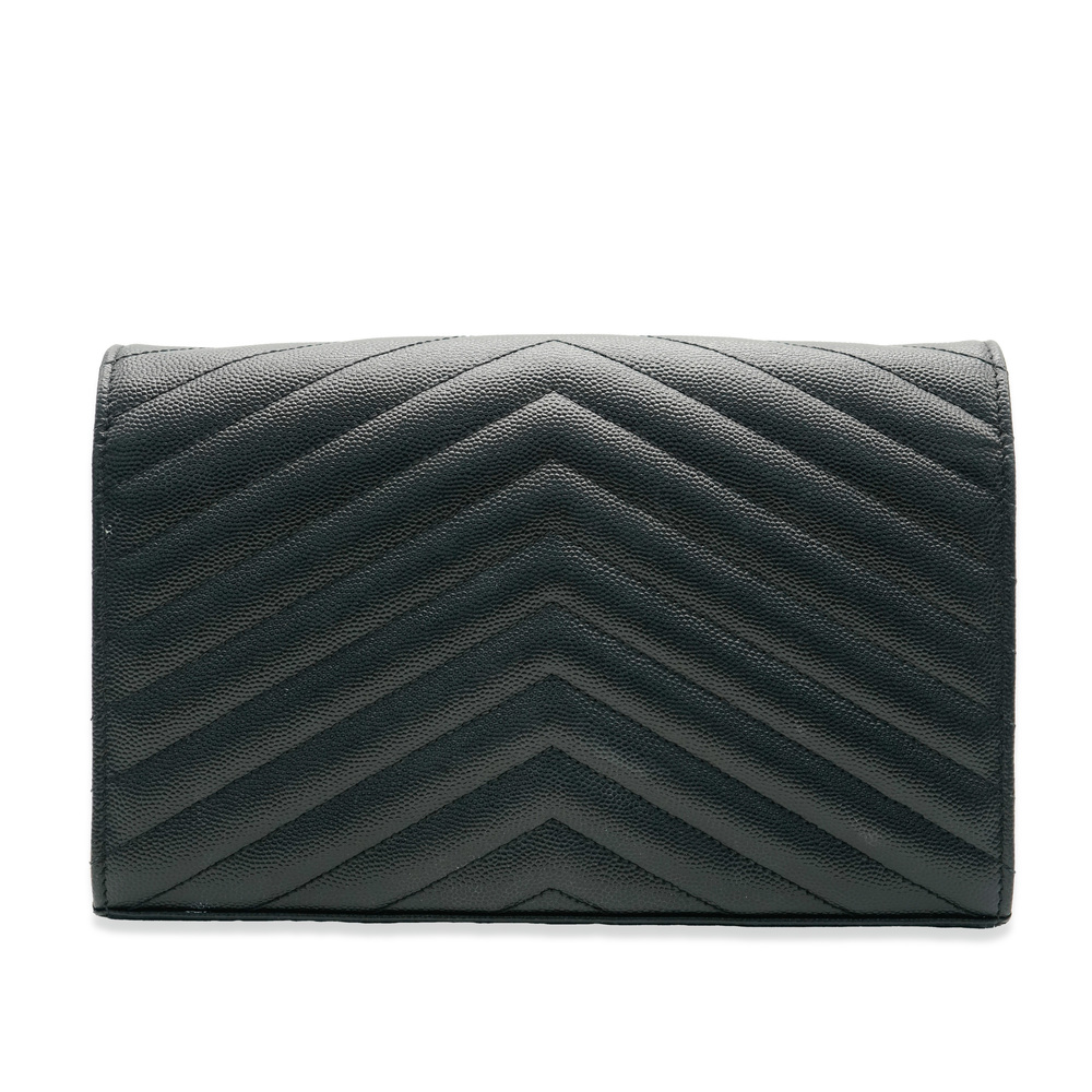 Saint Laurent Black Grain De Poudre Cassandre Envelope Chain Wallet - Picture 4 of 7
